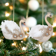 Load image into Gallery viewer, Set of 2 Gold Feather Swan Hanging Decoration
