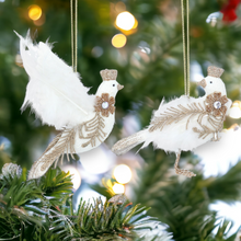 Load image into Gallery viewer, Set of 2 Cream and Gold Dove Hanging Christmas Decoration
