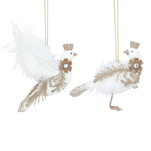 Set of 2 Cream and Gold Dove Hanging Christmas Decoration