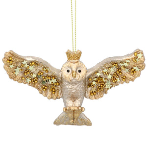 Two-Tone Gold Flying Owl Hanging Christmas Decoration