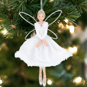 White Dress Ballerina Fairy Hanging Christmas Decoration