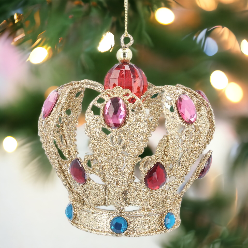 Gold Crown with Coloured Jewels Christmas Decoration 11cm