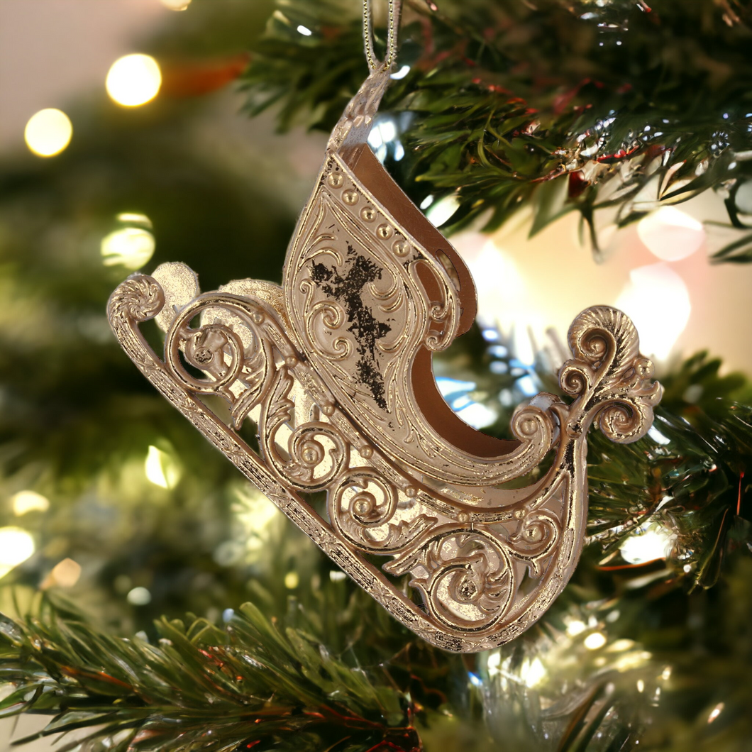 Gold Sleigh Christmas Hanging Decoration