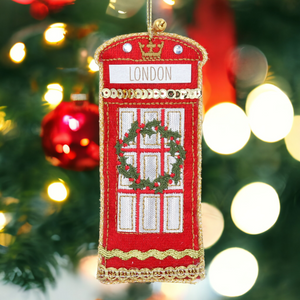 London Phone Box Fabric Hanging Christmas Tree Decoration