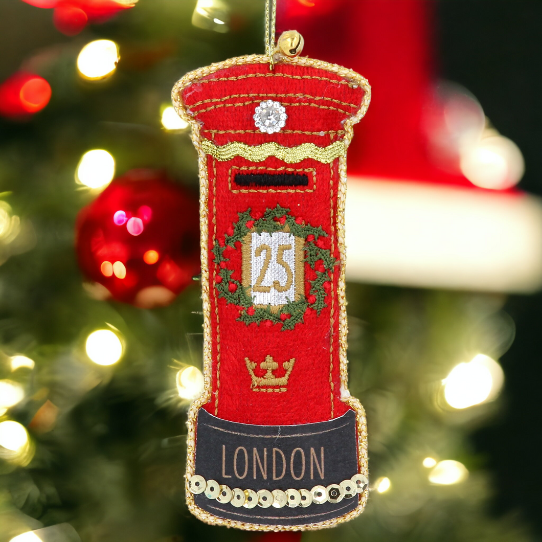 London Post Box Fabric Hanging Christmas Tree Decoration