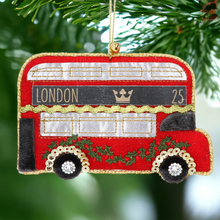 Load image into Gallery viewer, London Bus Fabric Hanging Christmas Tree Decoration
