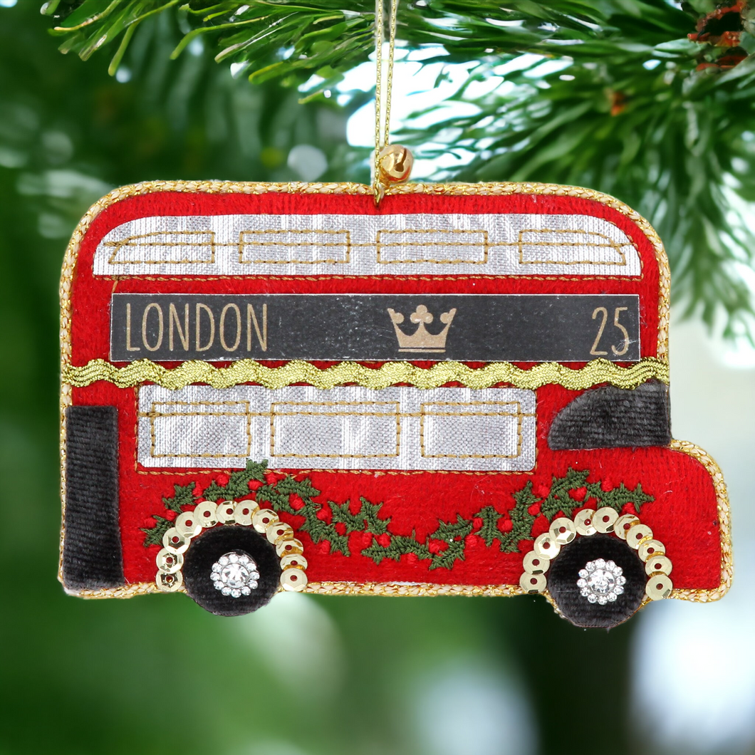 London Bus Fabric Hanging Christmas Tree Decoration