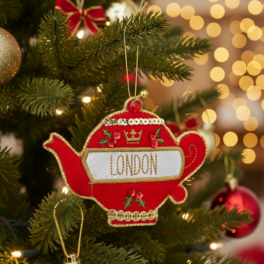 Red Teapot Fabric Hanging Christmas Tree Decoration