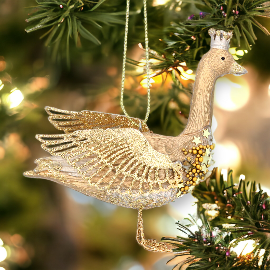 Two-Tone Gold Goose Hanging Christmas Decoration