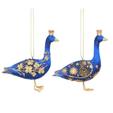 Load image into Gallery viewer, Set of 2 Blue and Gold Geese Hanging Christmas Decoration
