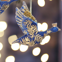 Load image into Gallery viewer, Blue and Gold Flying Geese Hanging Christmas Decoration
