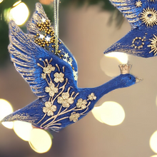 Load image into Gallery viewer, Blue and Gold Flying Geese Hanging Christmas Decoration
