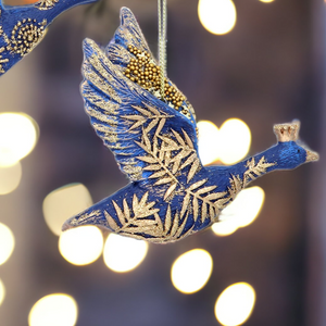 Blue and Gold Flying Geese Hanging Christmas Decoration