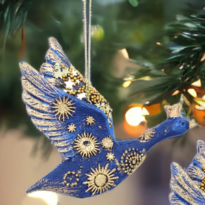 Blue and Gold Flying Geese Hanging Christmas Decoration