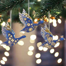 Load image into Gallery viewer, Blue and Gold Flying Geese Hanging Christmas Decoration
