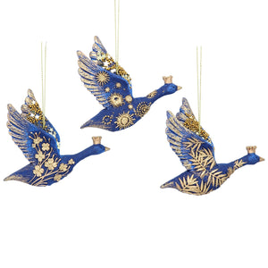 Blue and Gold Flying Geese Hanging Christmas Decoration