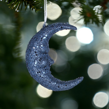 Load image into Gallery viewer, Blue Glitter Moon Christmas Decoration
