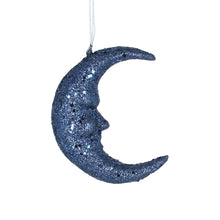 Load image into Gallery viewer, Blue Glitter Moon Christmas Decoration
