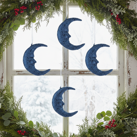 Blue Glitter Moon Christmas Decoration