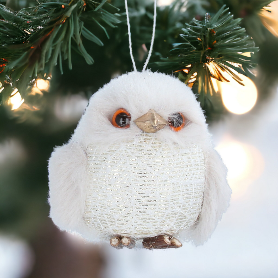 White Baby Owl Hanging Christmas Tree Decoration