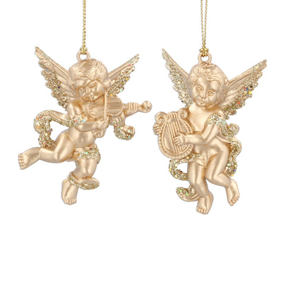 Set of 2 Gold Cherub Hanging Christmas Decoration