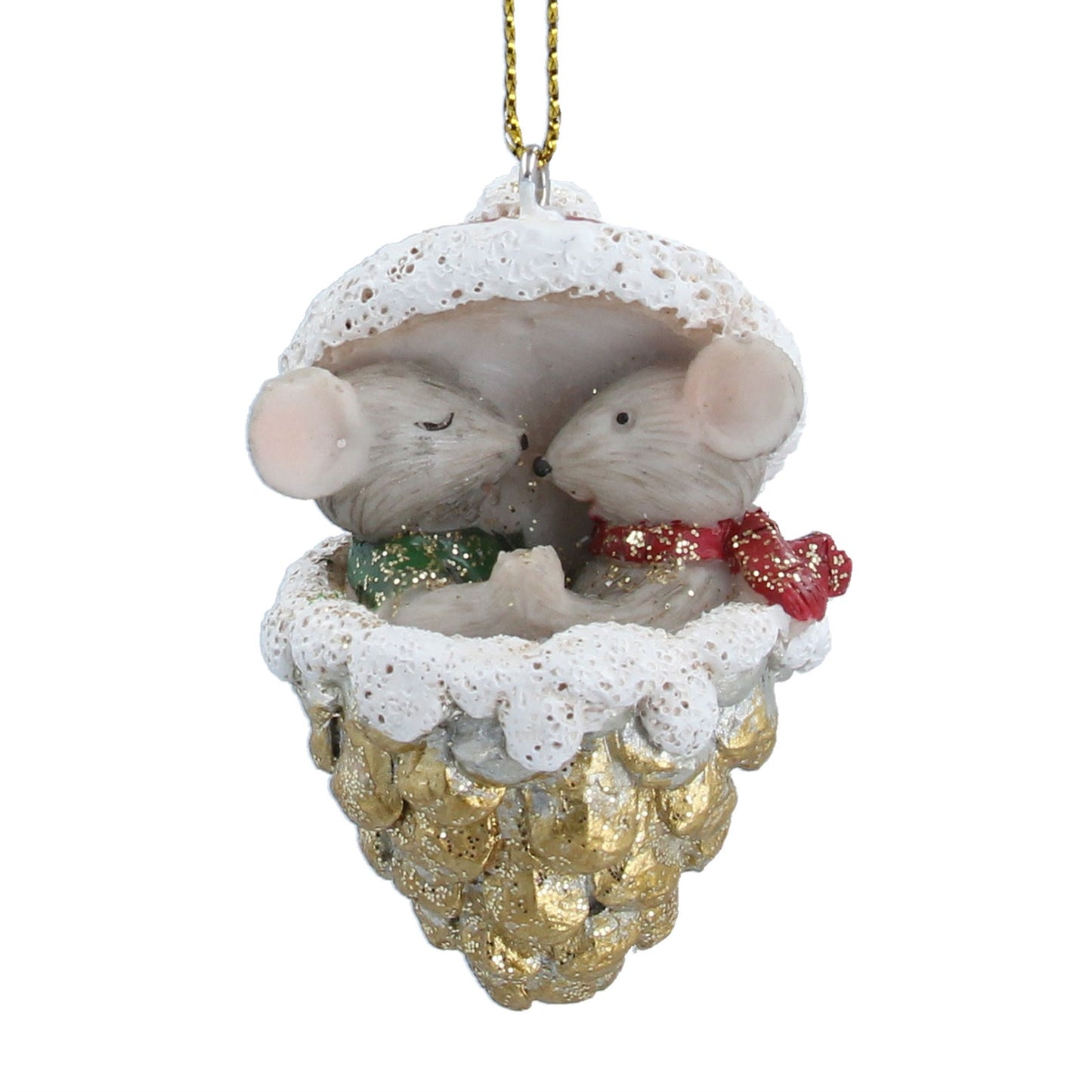 Mice in Gold Cone Hanging Christmas Decoration
