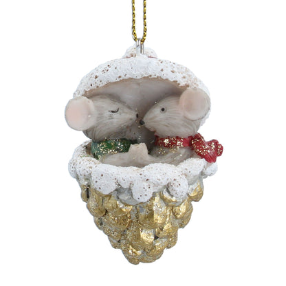 Mice in Gold Cone Hanging Christmas Decoration