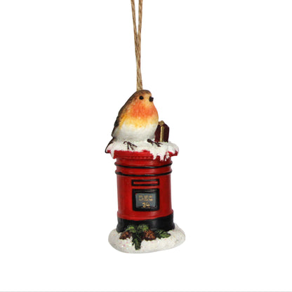 Robin on Post Box Hanging Christmas Decoration