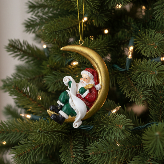 Santa Sitting on Moon Hanging Christmas Decoration