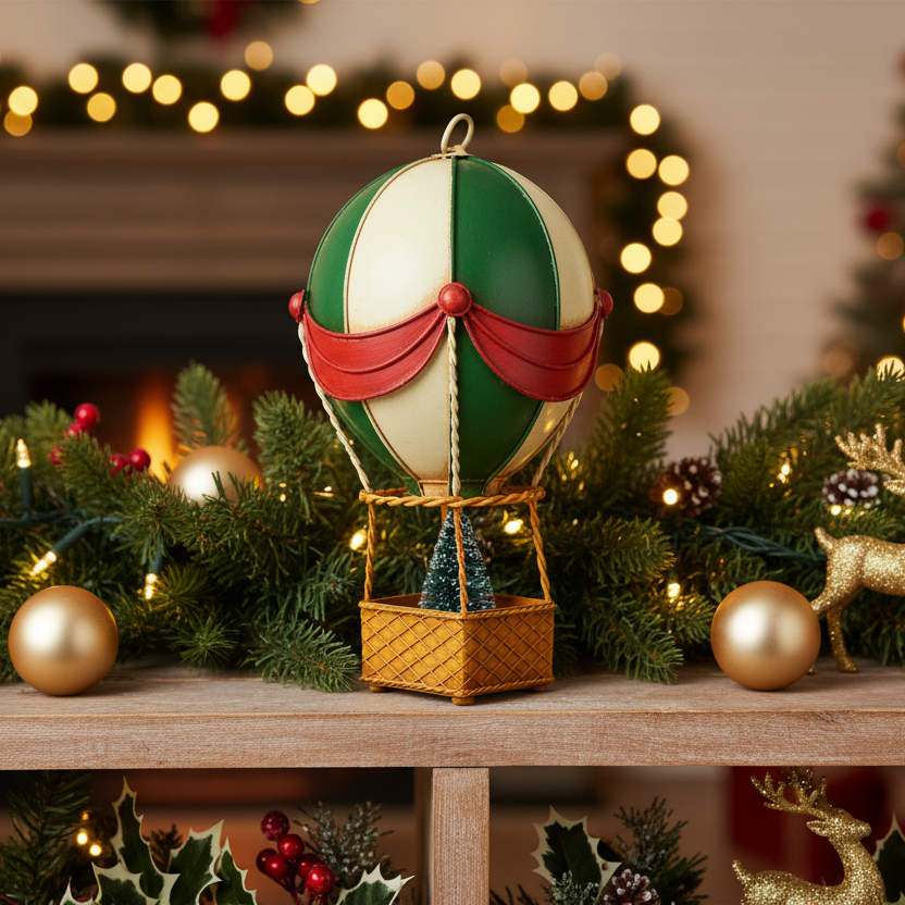 Antique Finish Green Hot Air Balloon Ornament