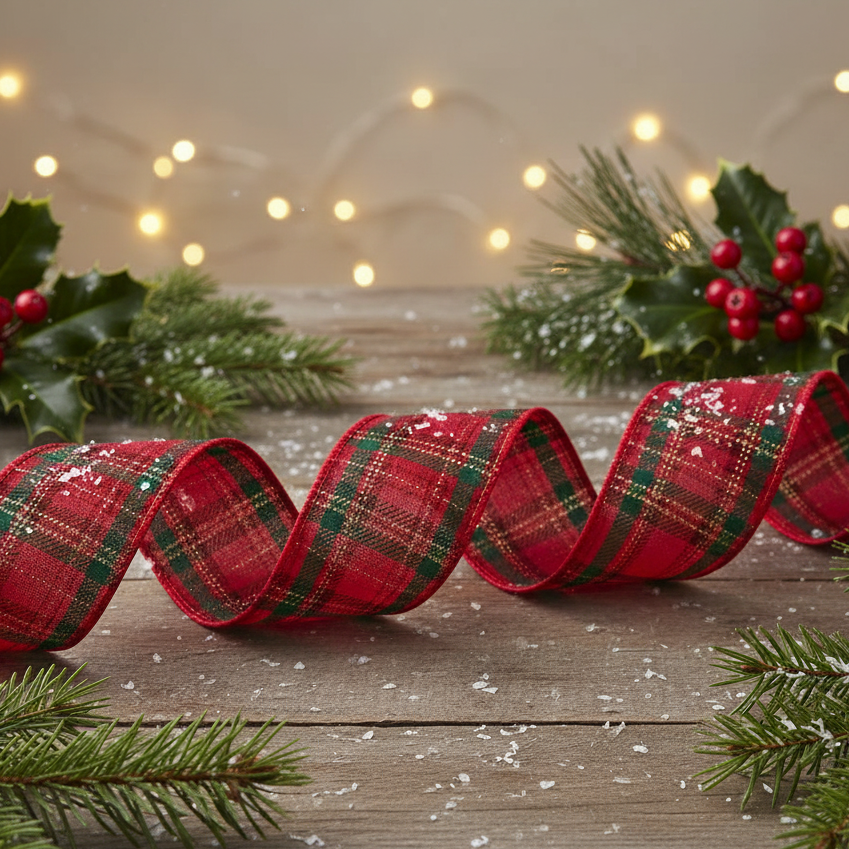 Red Plaid Christmas Ribbon 6cm x 5m