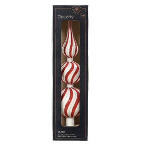 Candy Cane Glitter Swirl Glass Tree Topper