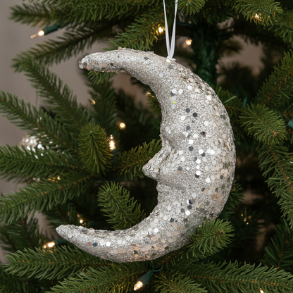 Gold Glitter Moon Hanging Christmas Decoration