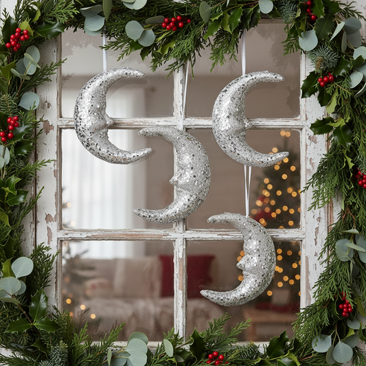 Gold Glitter Moon Hanging Christmas Decoration