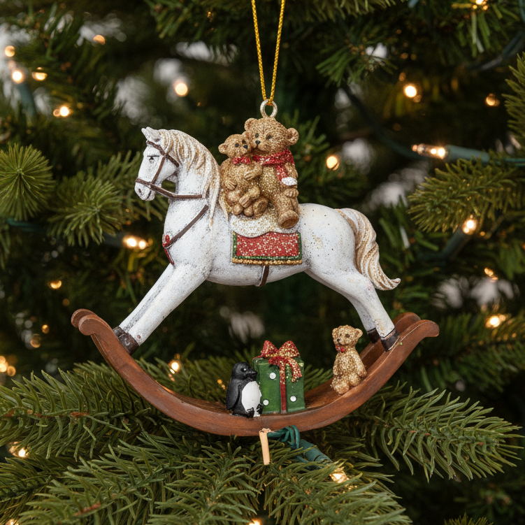 Gisela Graham Teddies on Rocking Horse Christmas Decoration