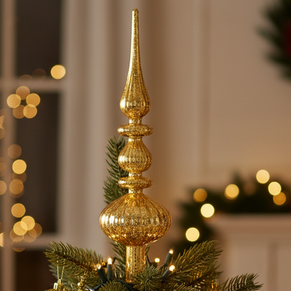 Antique Gold Glass Finial Christmas Tree Topper Decoration