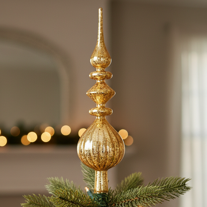 Antique Gold Glass Finial Christmas Tree Topper