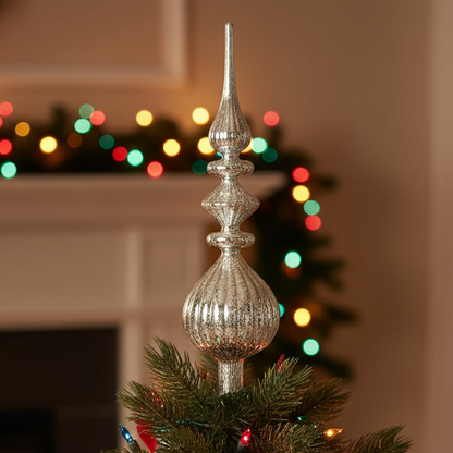 Antique Silver Glass Finial Christmas Tree Topper