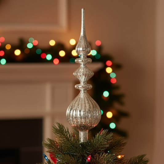 Antique Silver Glass Finial Christmas Tree Topper