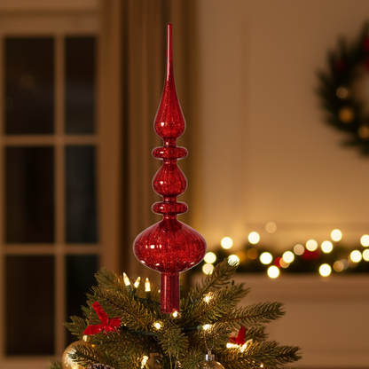 Antique Red Glass Finial Christmas Tree Topper