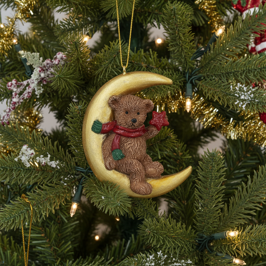 Teddy on Moon Christmas Hanging Decoration