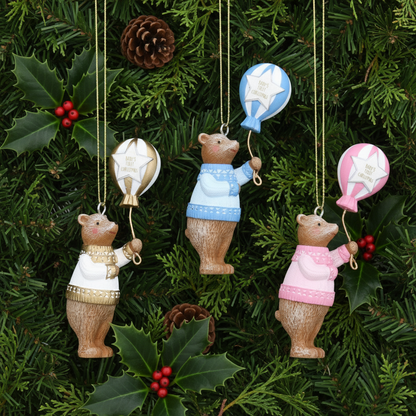 Baby's First Christmas Teddy Holding Balloon Tree Decoration