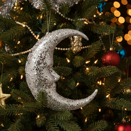 Gold Glitter Moon Hanging Christmas Decoration