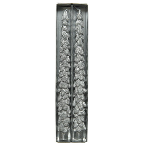 Set of 2 Silver Glitter Tree Dinner Candles