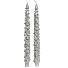 Load image into Gallery viewer, Set of 2 Silver Glitter Tree Dinner Candles

