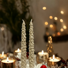 Load image into Gallery viewer, Set of 2 Gold Glitter Tree Dinner Candles
