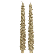 Load image into Gallery viewer, Set of 2 Gold Glitter Tree Dinner Candles
