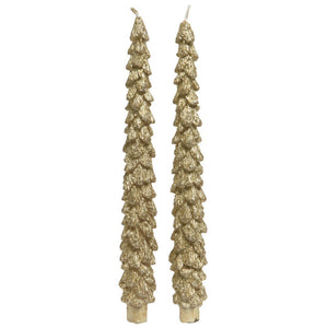 Set of 2 Gold Glitter Tree Dinner Candles