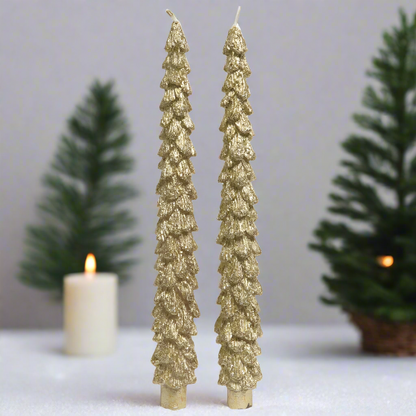 Gold Metallic Christmas Tree Dinner Candles