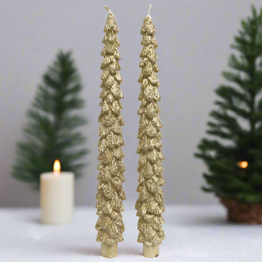 Gold Metallic Christmas Tree Dinner Candles